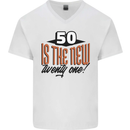 50th Birthday 50 is the New 21 Funny Mens V-Neck Cotton T-Shirt White