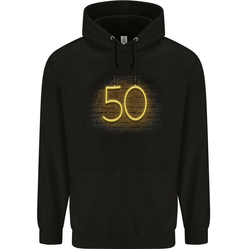 50th Birthday Neon Lights 50 Year Old Mens 80% Cotton Hoodie Black