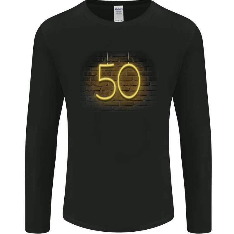 50th Birthday Neon Lights 50 Year Old Mens Long Sleeve T-Shirt Black