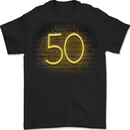 50th Birthday Neon Lights 50 Year Old Mens T-Shirt 100% Cotton BLACK