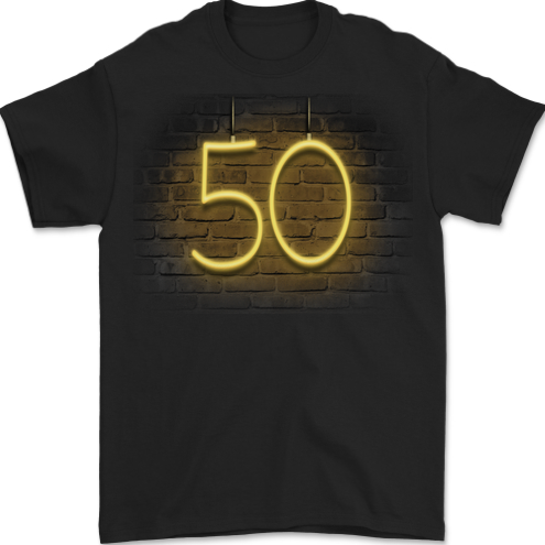 50th Birthday Neon Lights 50 Year Old Mens T-Shirt 100% Cotton BLACK