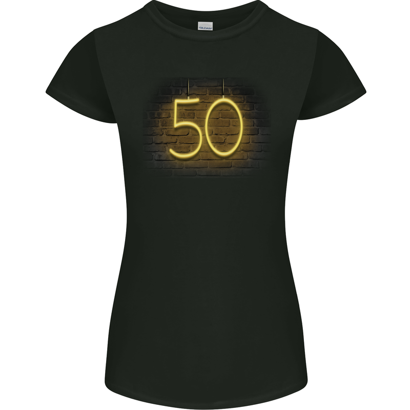 50th Birthday Neon Lights 50 Year Old Womens Petite Cut T-Shirt Black