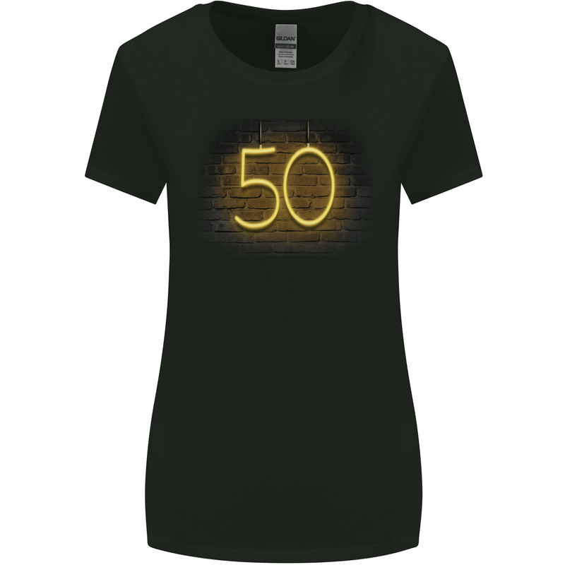 50th Birthday Neon Lights 50 Year Old Womens Wider Cut T-Shirt Black