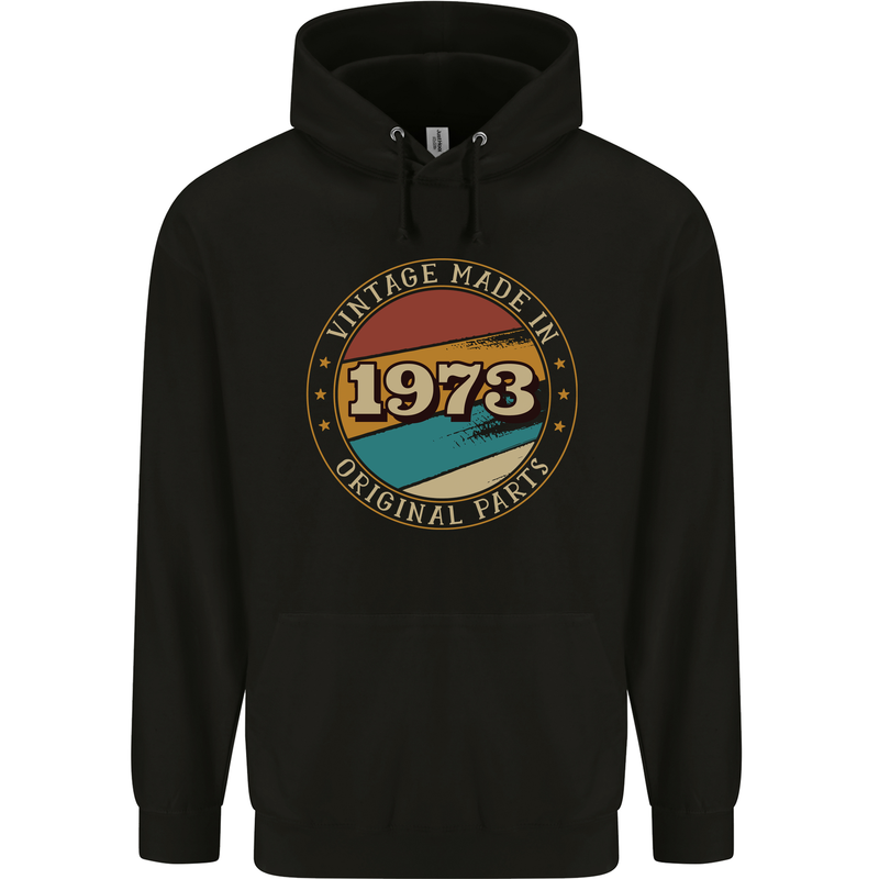 50th Birthday  Vintage Made In 1973 Mens 80% Cotton Hoodie Black