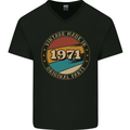 52nd Birthday  Vintage Made In 1971 Mens V-Neck Cotton T-Shirt Black