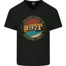 52nd Birthday  Vintage Made In 1971 Mens V-Neck Cotton T-Shirt Black