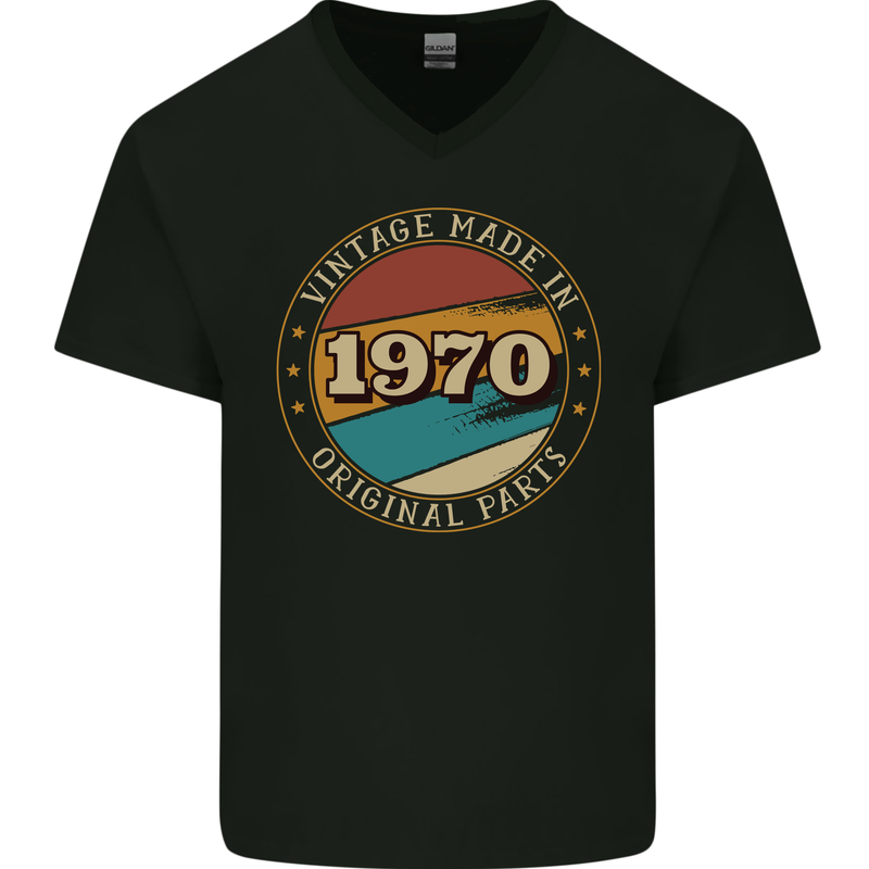 53rd Birthday  Vintage Made In 1970 Mens V-Neck Cotton T-Shirt Black