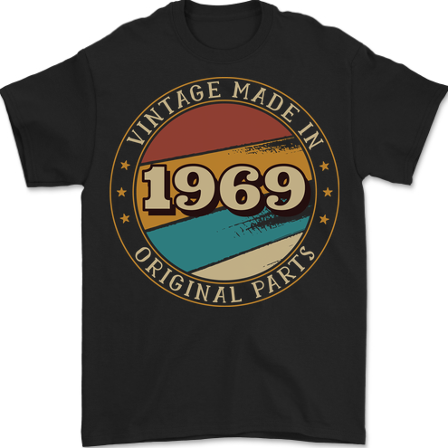 54th Birthday  Vintage Made In 1969 Mens T-Shirt 100% Cotton BLACK