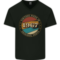 56th Birthday  Vintage Made In 1967 Mens V-Neck Cotton T-Shirt Black