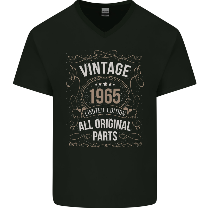 58th Birthday Limited Edition 1965 Mens V-Neck Cotton T-Shirt Black