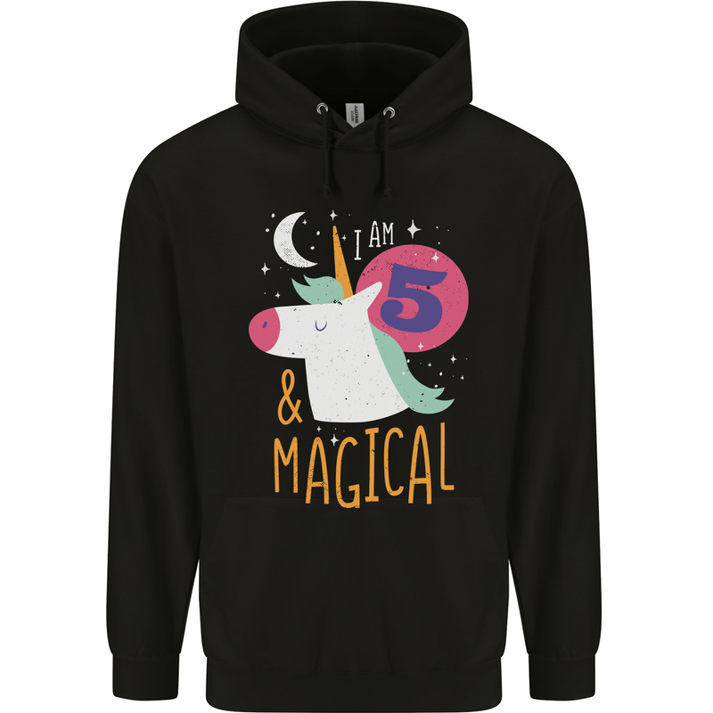 5 Year Old Birthday Girl Magical Unicorn 5th Childrens Kids Hoodie Black