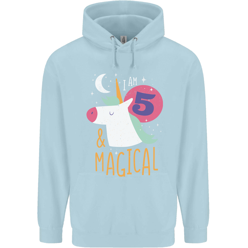 5 Year Old Birthday Girl Magical Unicorn 5th Childrens Kids Hoodie Light Blue