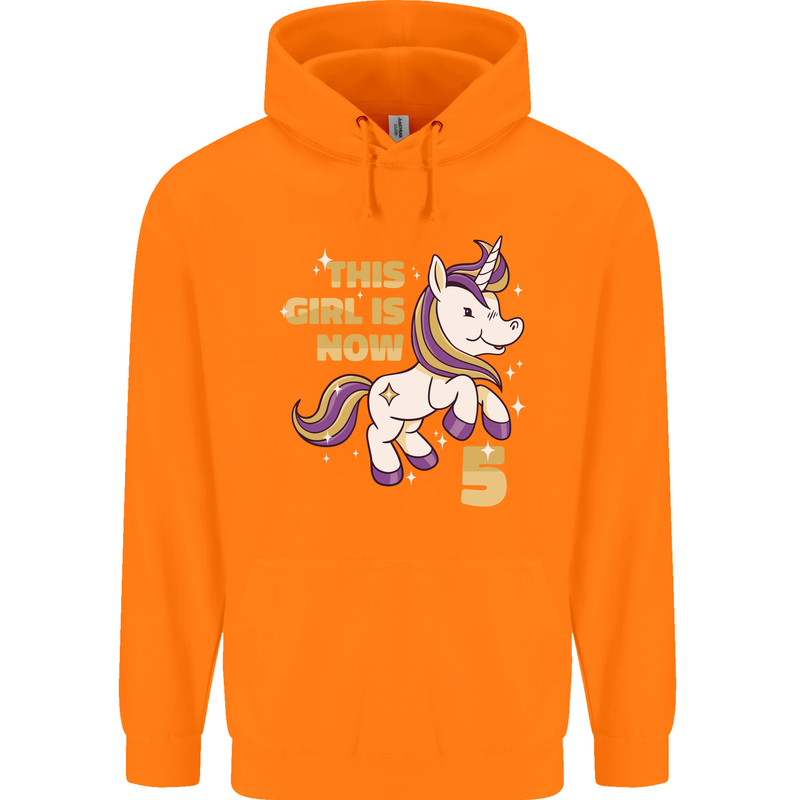 5 Year Old Birthday Girl Magical Unicorn 5th Childrens Kids Hoodie Orange