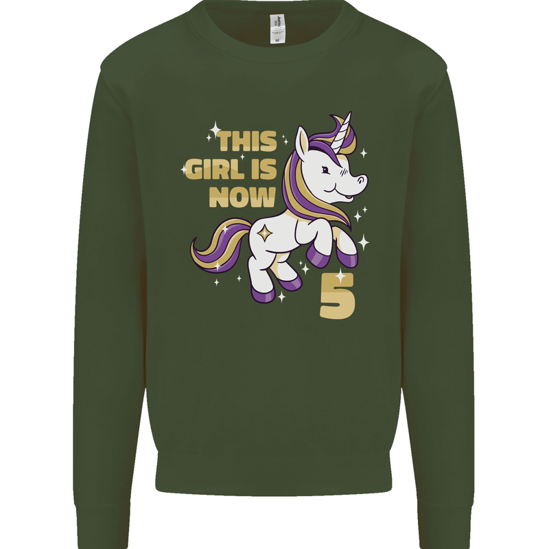 5 Year Old Birthday Girl Magical Unicorn 5th Kids Sweatshirt Jumper Forest Green