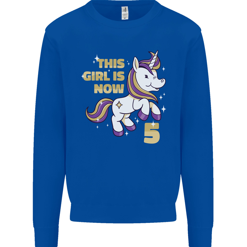 5 Year Old Birthday Girl Magical Unicorn 5th Kids Sweatshirt Jumper Royal Blue