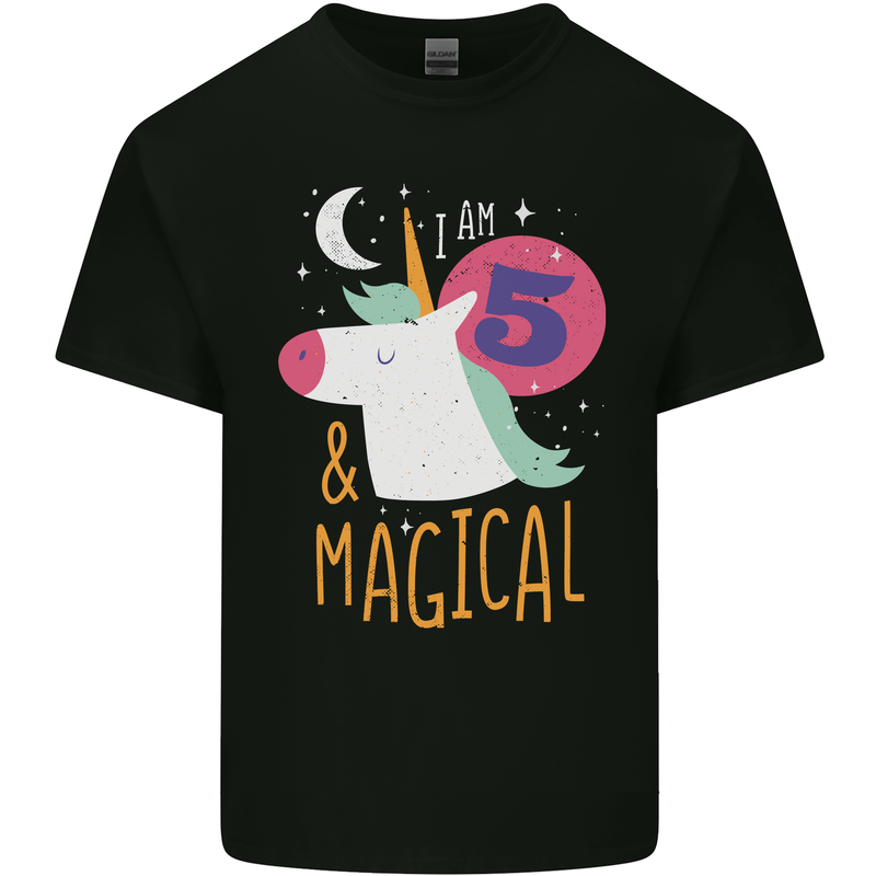 5 Year Old Birthday Girl Magical Unicorn 5th Kids T-Shirt Childrens Black