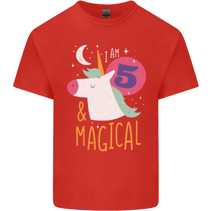 5 Year Old Birthday Girl Magical Unicorn 5th Kids T-Shirt Childrens Red