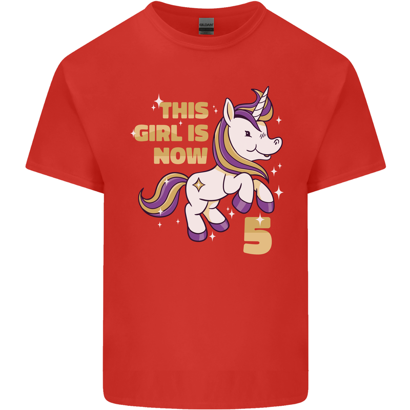 5 Year Old Birthday Girl Magical Unicorn 5th Kids T-Shirt Childrens Red