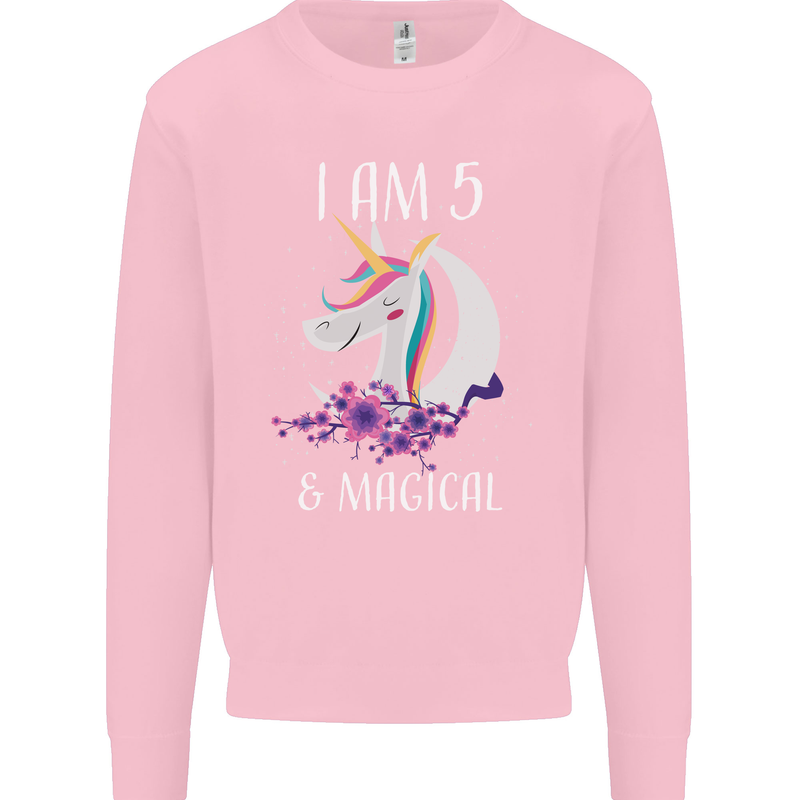 5 Year Old Birthday Magical Unicorn 5th Kids Sweatshirt Jumper Light Pink