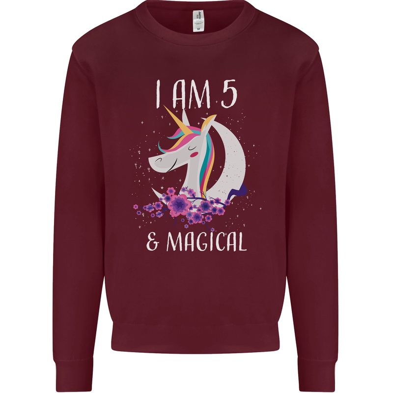 5 Year Old Birthday Magical Unicorn 5th Kids Sweatshirt Jumper Maroon