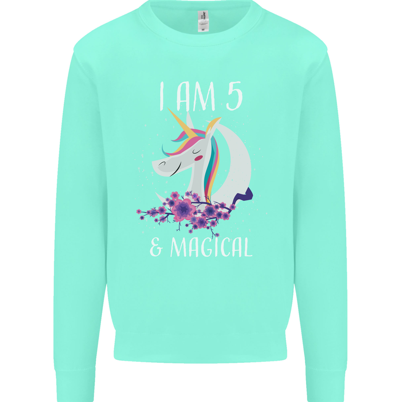 5 Year Old Birthday Magical Unicorn 5th Kids Sweatshirt Jumper Peppermint