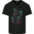 5 Zombie Skulls Halloween Mens V-Neck Cotton T-Shirt Black
