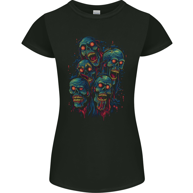 5 Zombie Skulls Halloween Womens Petite Cut T-Shirt Black