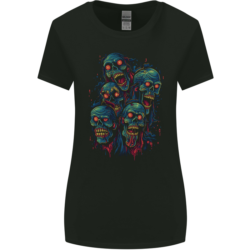 5 Zombie Skulls Halloween Womens Wider Cut T-Shirt Black
