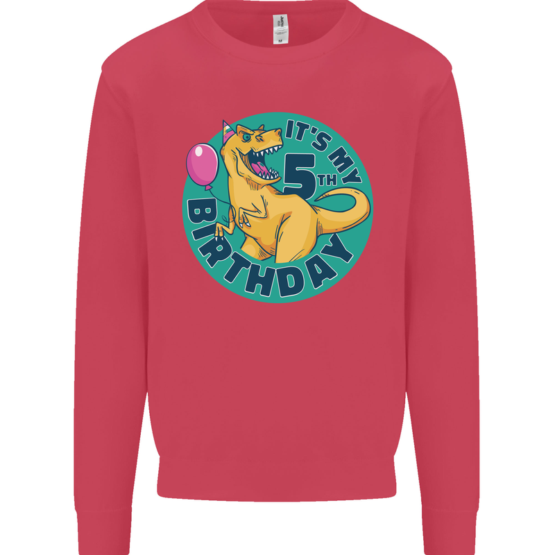 5th Birthday Dinosaur T-Rex 5 Year Old Kids Sweatshirt Jumper Heliconia