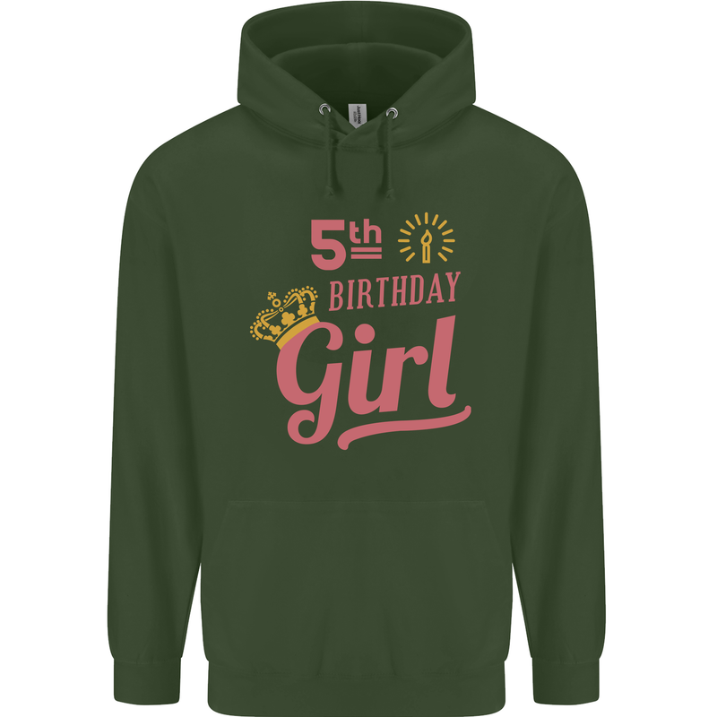 5th Birthday Girl 5 Year Old Princess Childrens Kids Hoodie Forest Green