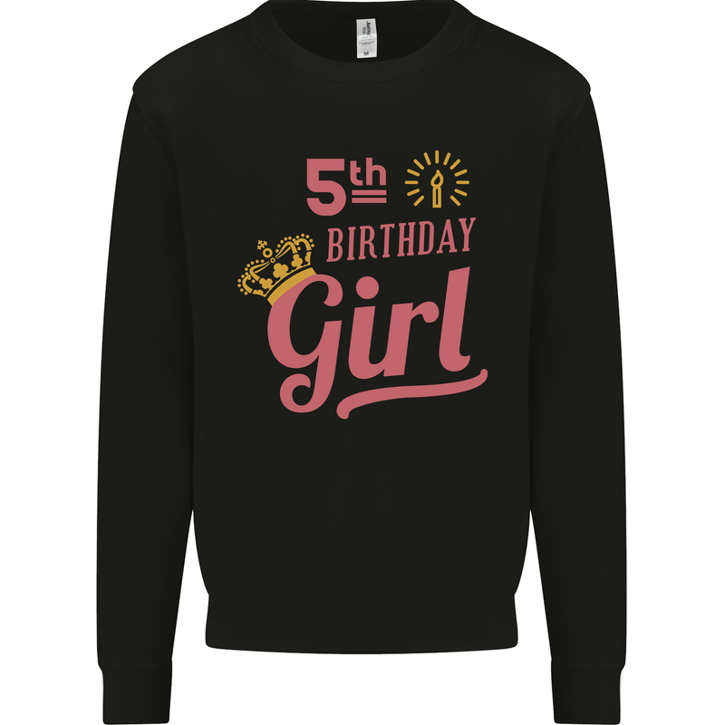 5th Birthday Girl 5 Year Old Princess Kids Sweatshirt Jumper Black