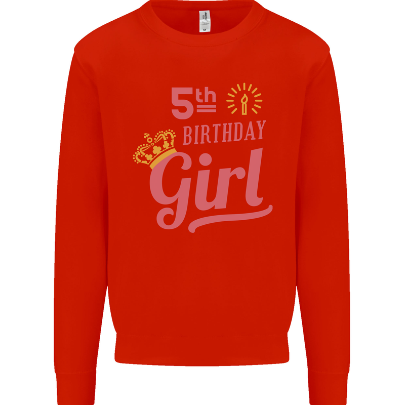 5th Birthday Girl 5 Year Old Princess Kids Sweatshirt Jumper Bright Red