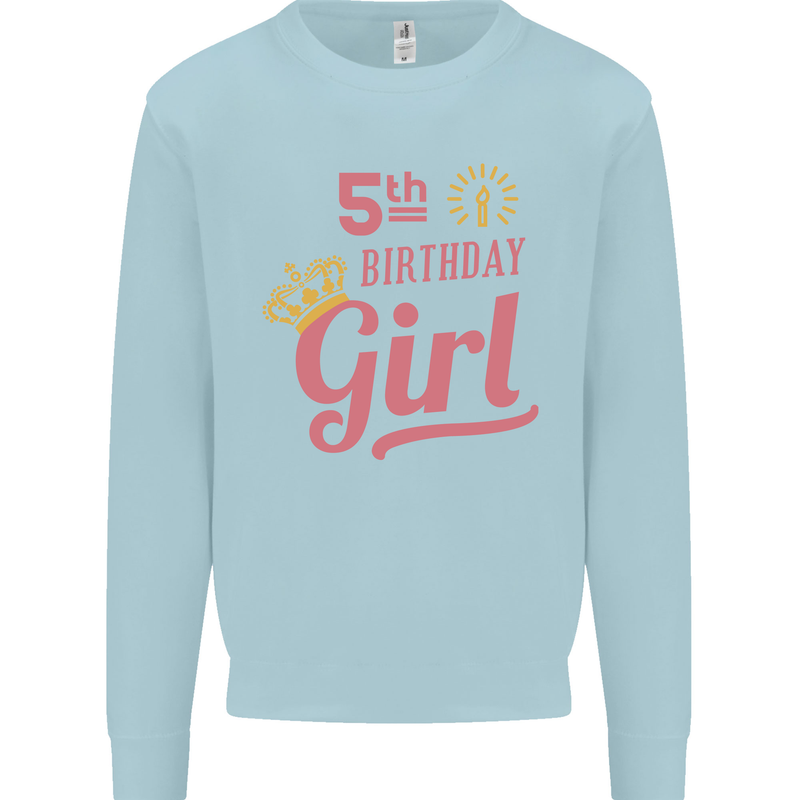 5th Birthday Girl 5 Year Old Princess Kids Sweatshirt Jumper Light Blue