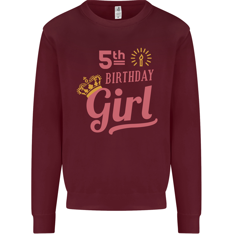 5th Birthday Girl 5 Year Old Princess Kids Sweatshirt Jumper Maroon