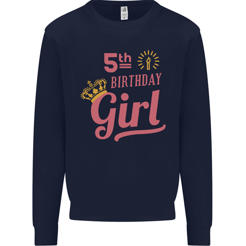 5th Birthday Girl 5 Year Old Princess Kids Sweatshirt Jumper Navy Blue