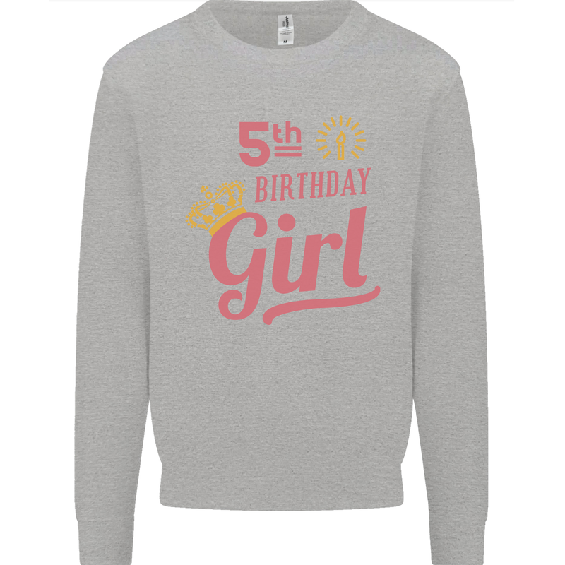 5th Birthday Girl 5 Year Old Princess Kids Sweatshirt Jumper Sports Grey