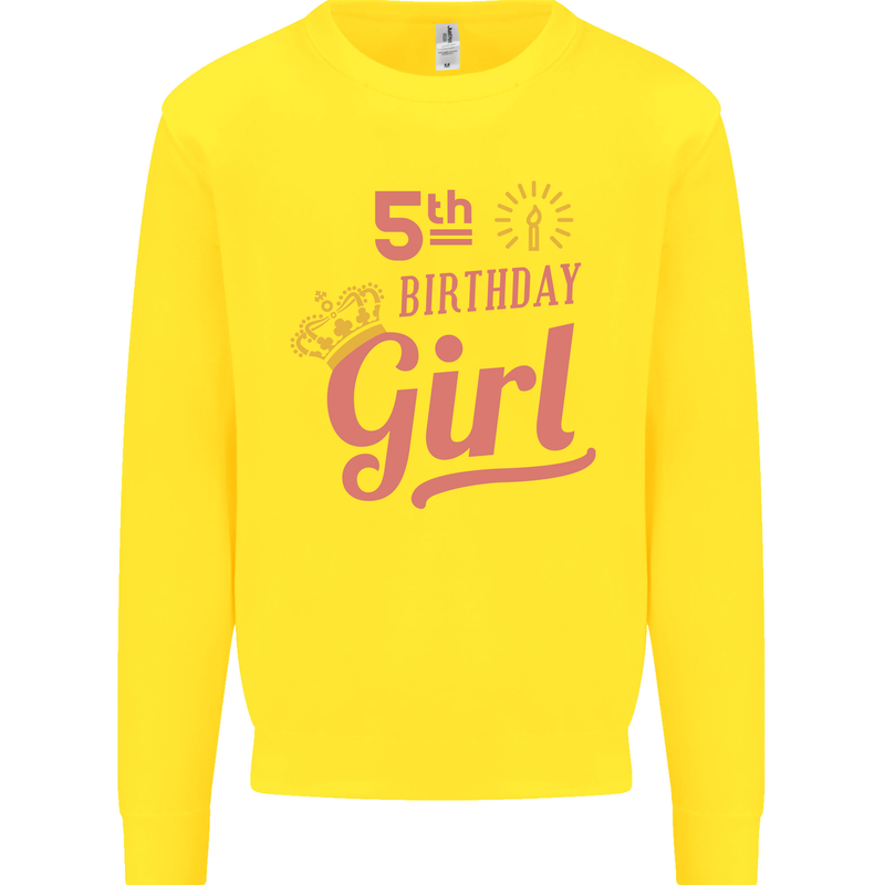 5th Birthday Girl 5 Year Old Princess Kids Sweatshirt Jumper Yellow