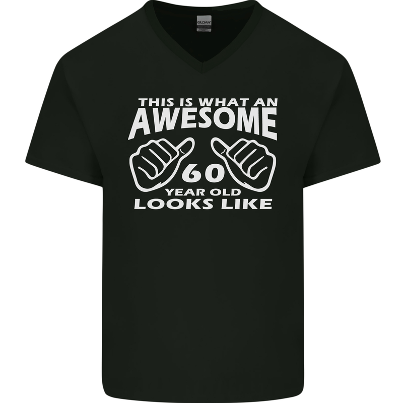60th Birthday 60 Year Old This Is What Mens V-Neck Cotton T-Shirt Black