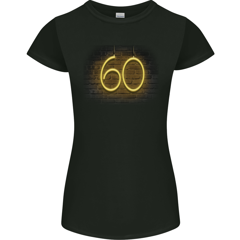 60th Birthday Neon Lights 60 Year Old Womens Petite Cut T-Shirt Black