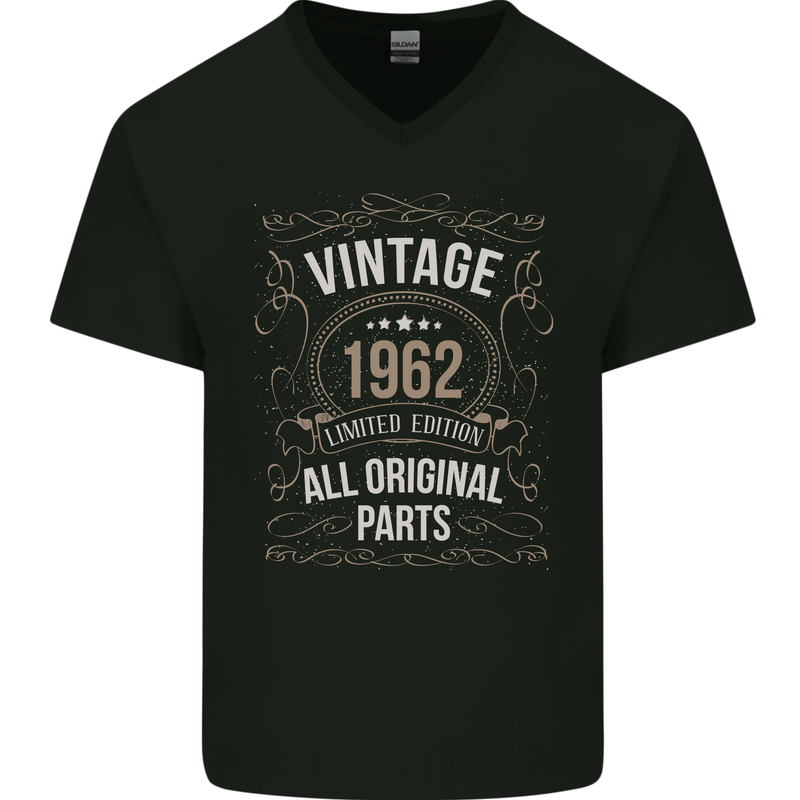 61st Birthday Limited Edition 1962 Mens V-Neck Cotton T-Shirt Black
