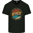 62nd Birthday  Vintage Made In 1961 Mens V-Neck Cotton T-Shirt Black