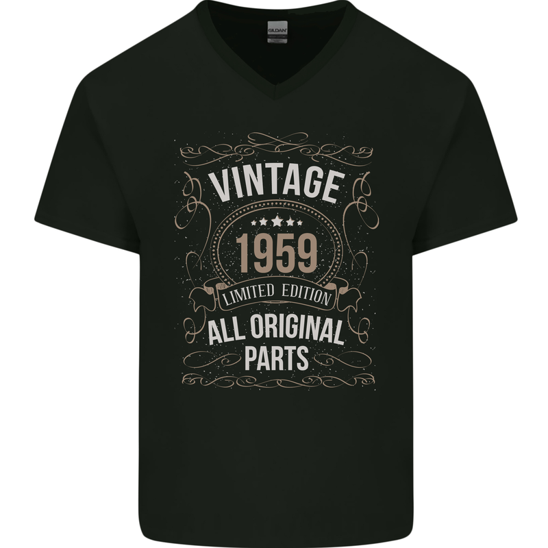 64th Birthday Limited Edition 1959 Mens V-Neck Cotton T-Shirt Black