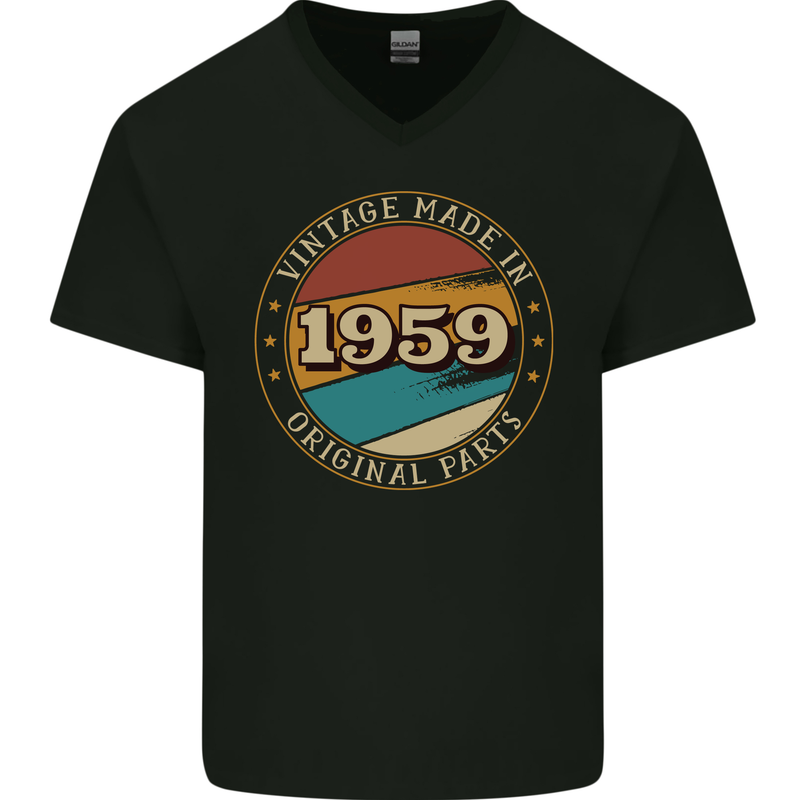 64th Birthday  Vintage Made In 1959 Mens V-Neck Cotton T-Shirt Black