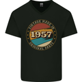 66th Birthday  Vintage Made In 1957 Mens V-Neck Cotton T-Shirt Black