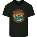 67th Birthday  Vintage Made In 1956 Mens V-Neck Cotton T-Shirt Black