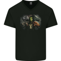 6 Dinosaur Collage T-Rex Raptor Dragons Mens V-Neck Cotton T-Shirt Black