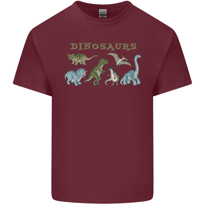 6 Dinosaurs Mens Cotton T-Shirt Tee Top Maroon