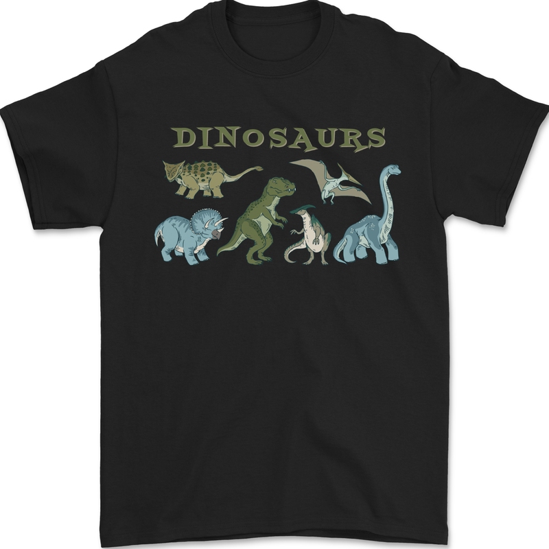 6 Dinosaurs Mens T-Shirt 100% Cotton Black