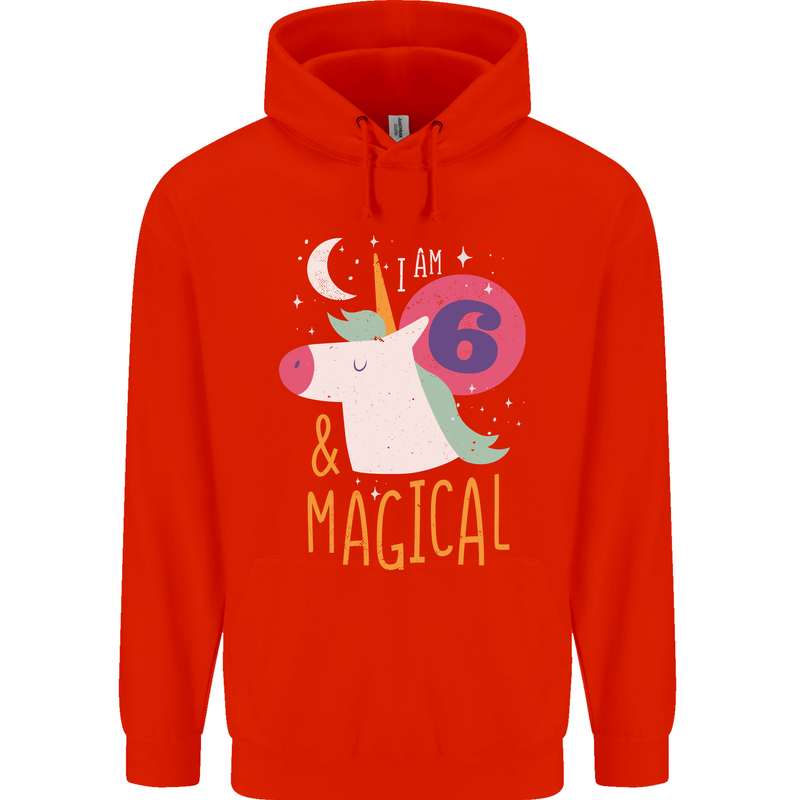 6 Year Old Birthday Girl Magical Unicorn 6th Childrens Kids Hoodie Bright Red