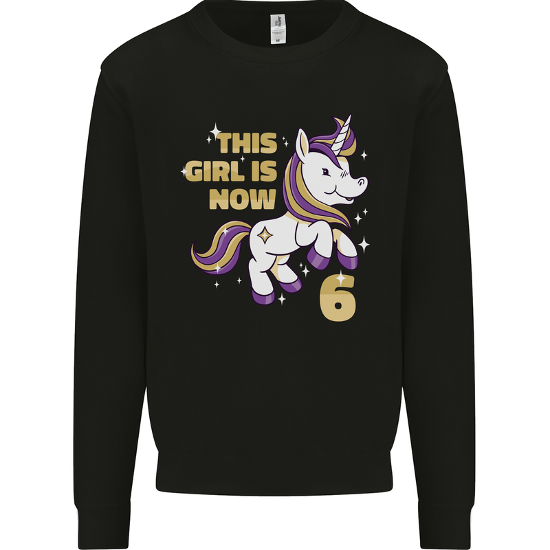 6 Year Old Birthday Girl Magical Unicorn 6th Kids Sweatshirt Jumper Black